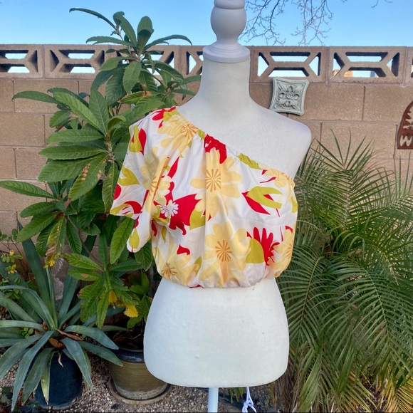 Shein Floral Tropical Cold One Shoulder Crop Top - Picture 1 of 5